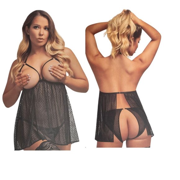 Exposed Other - Lingerie by Exposed: Vintage Allure Black Baby Doll and Panty Set